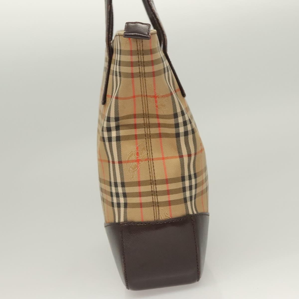 BURBERRY Nova Check Tote Bag Canvas Beige Silver Auth BA2880