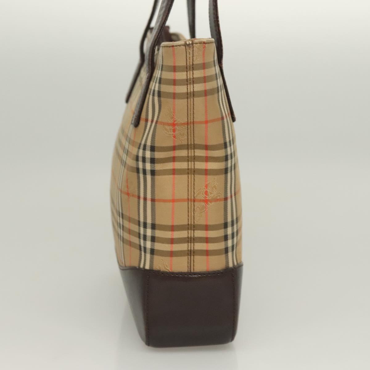 BURBERRY Nova Check Tote Bag Canvas Beige Silver Auth BA2880