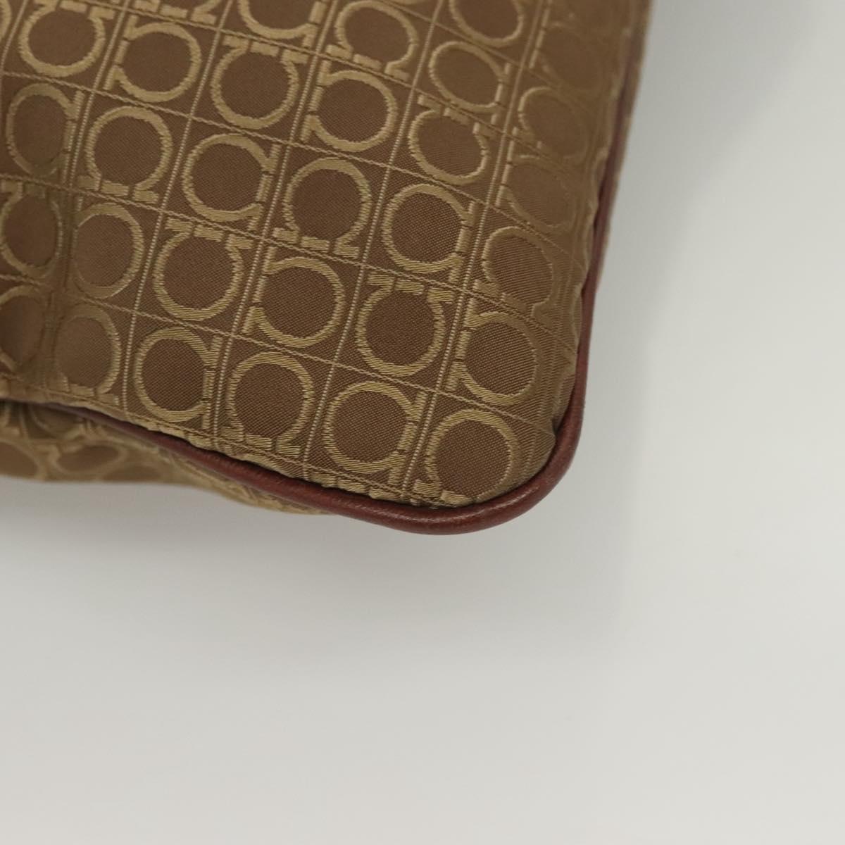 Salvatore Ferragamo Gancini Tote Bag Canvas Brown Silver Auth BA2887