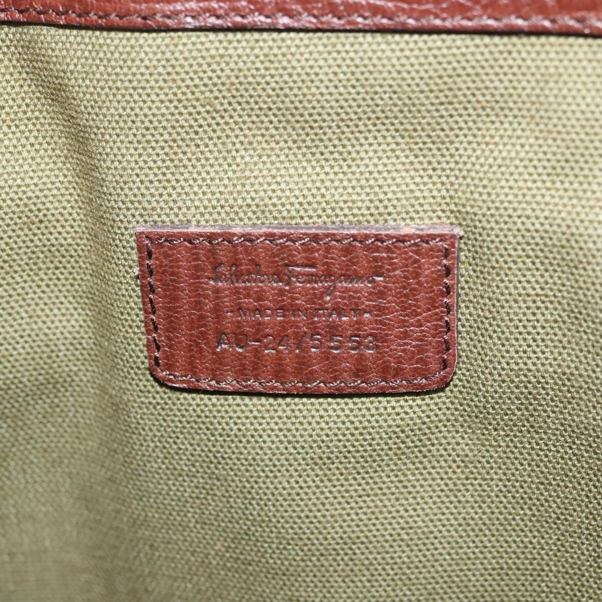 Salvatore Ferragamo Gancini Tote Bag Canvas Brown Silver Auth BA2887