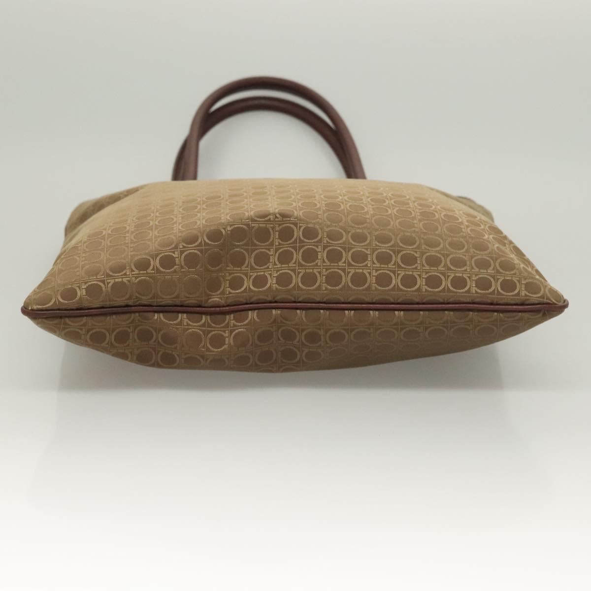 Salvatore Ferragamo Gancini Tote Bag Canvas Brown Silver Auth BA2887
