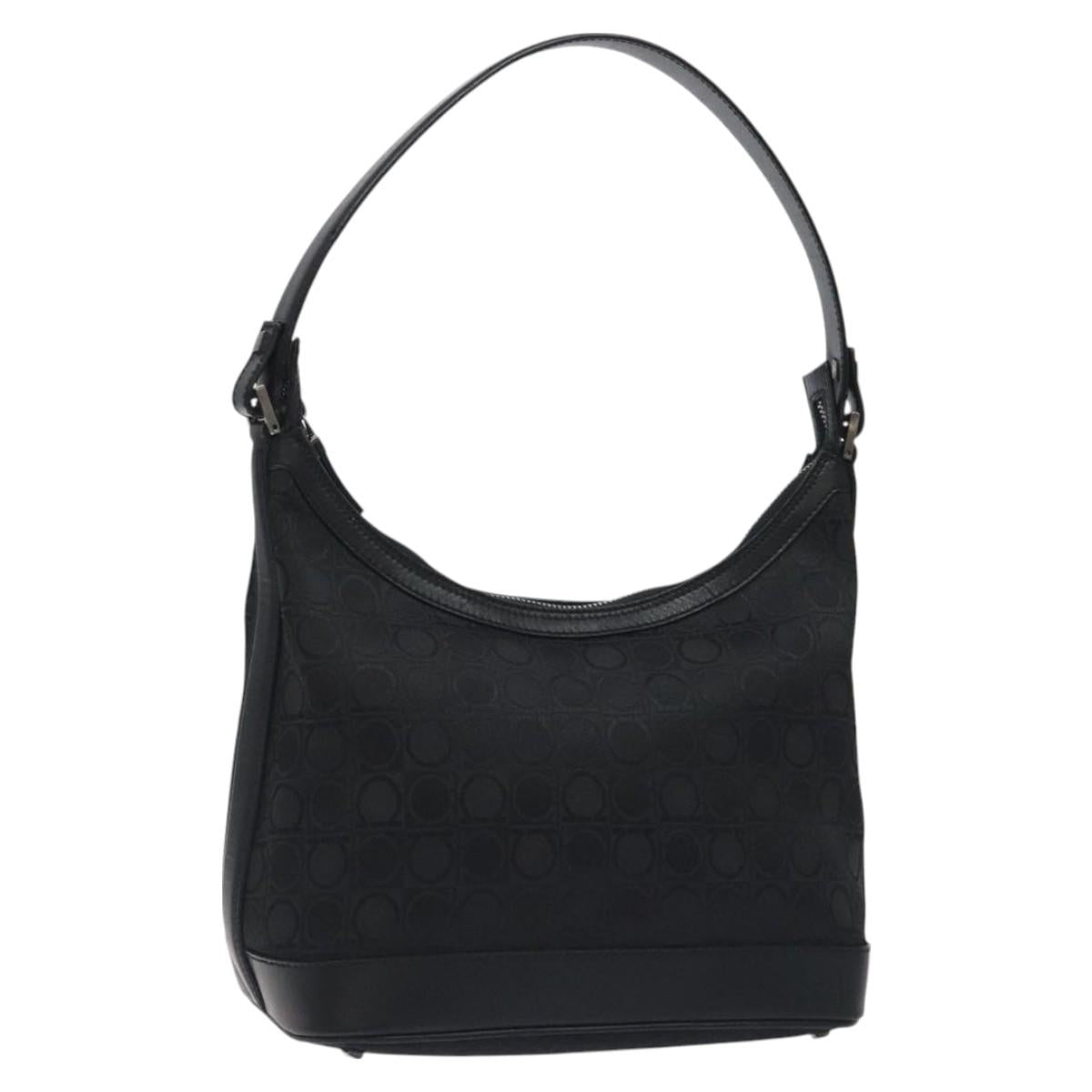 Salvatore Ferragamo Gancini Shoulder Bag Canvas Black Auth BA2888