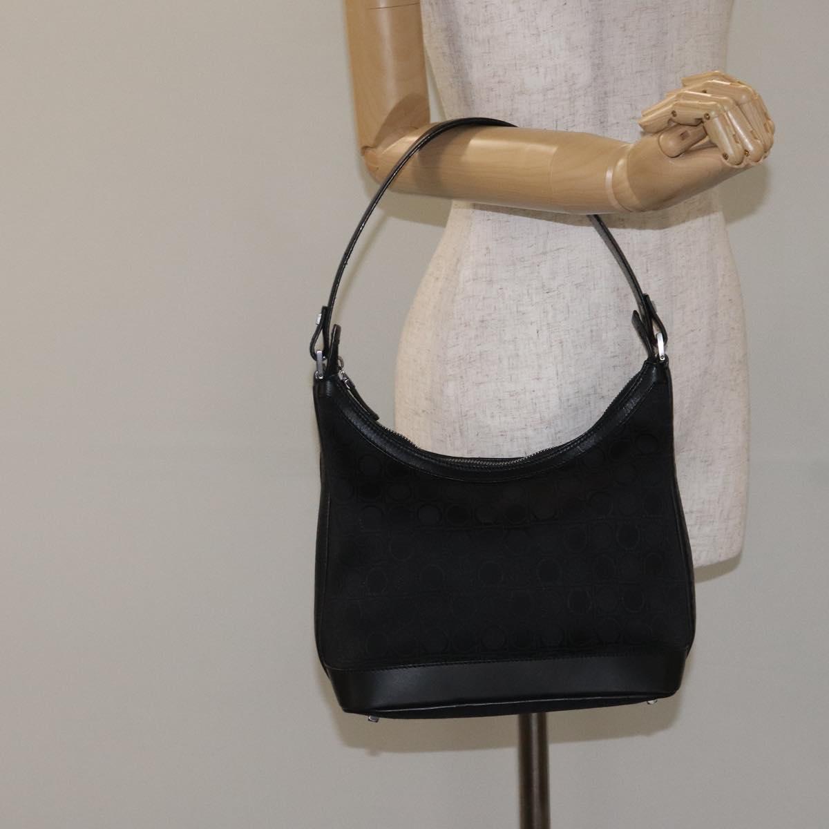 Salvatore Ferragamo Gancini Shoulder Bag Canvas Black Auth BA2888
