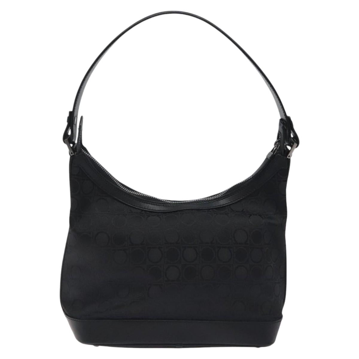 Salvatore Ferragamo Gancini Shoulder Bag Canvas Black Auth BA2888