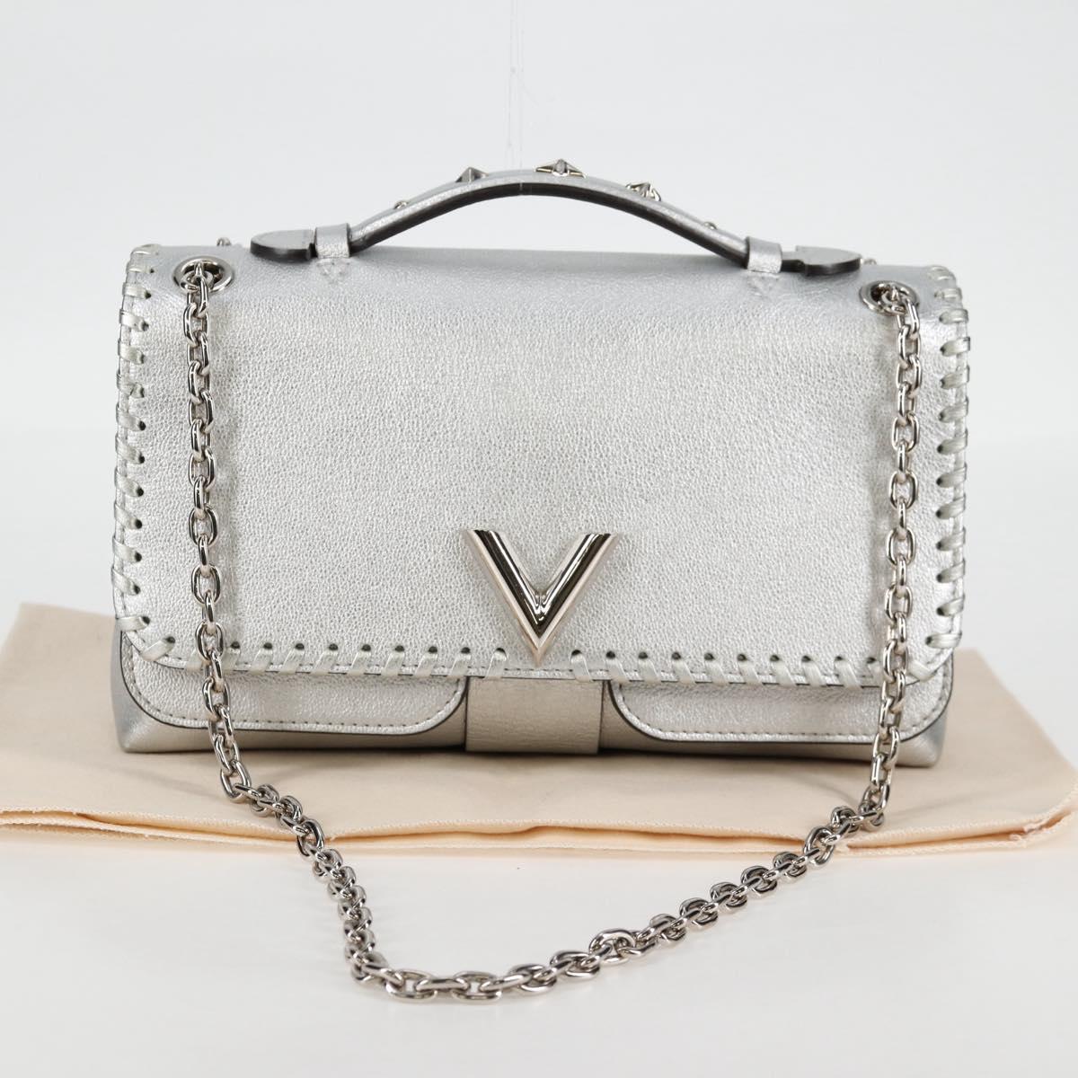 LOUIS VUITTON Chain Very Shoulder Bag Leather Silver M43201 LV Auth BA2904M