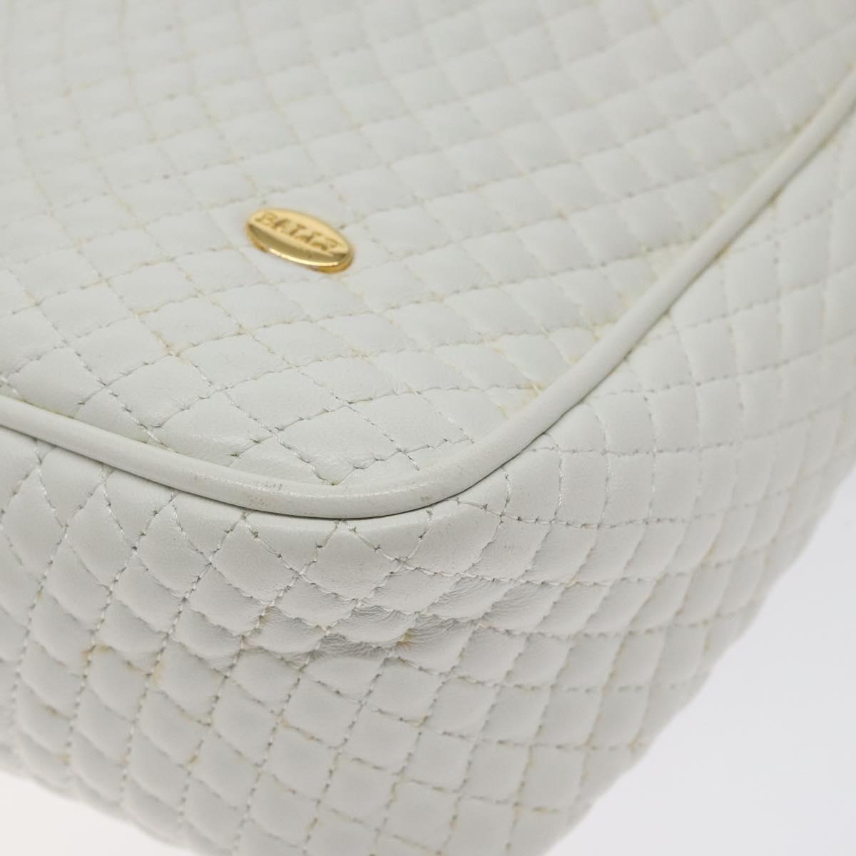BALLY Chain Shoulder Bag Leather White Gold Auth BA2907