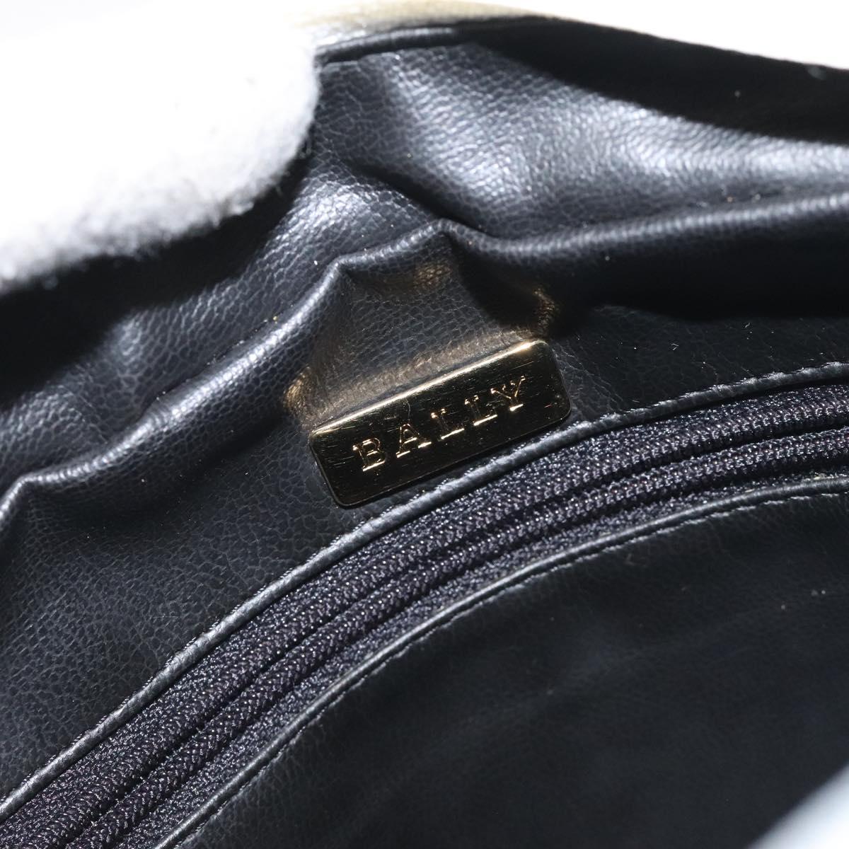 BALLY Chain Shoulder Bag Leather White Gold Auth BA2907