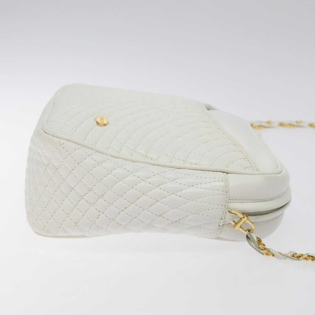 BALLY Chain Shoulder Bag Leather White Gold Auth BA2907