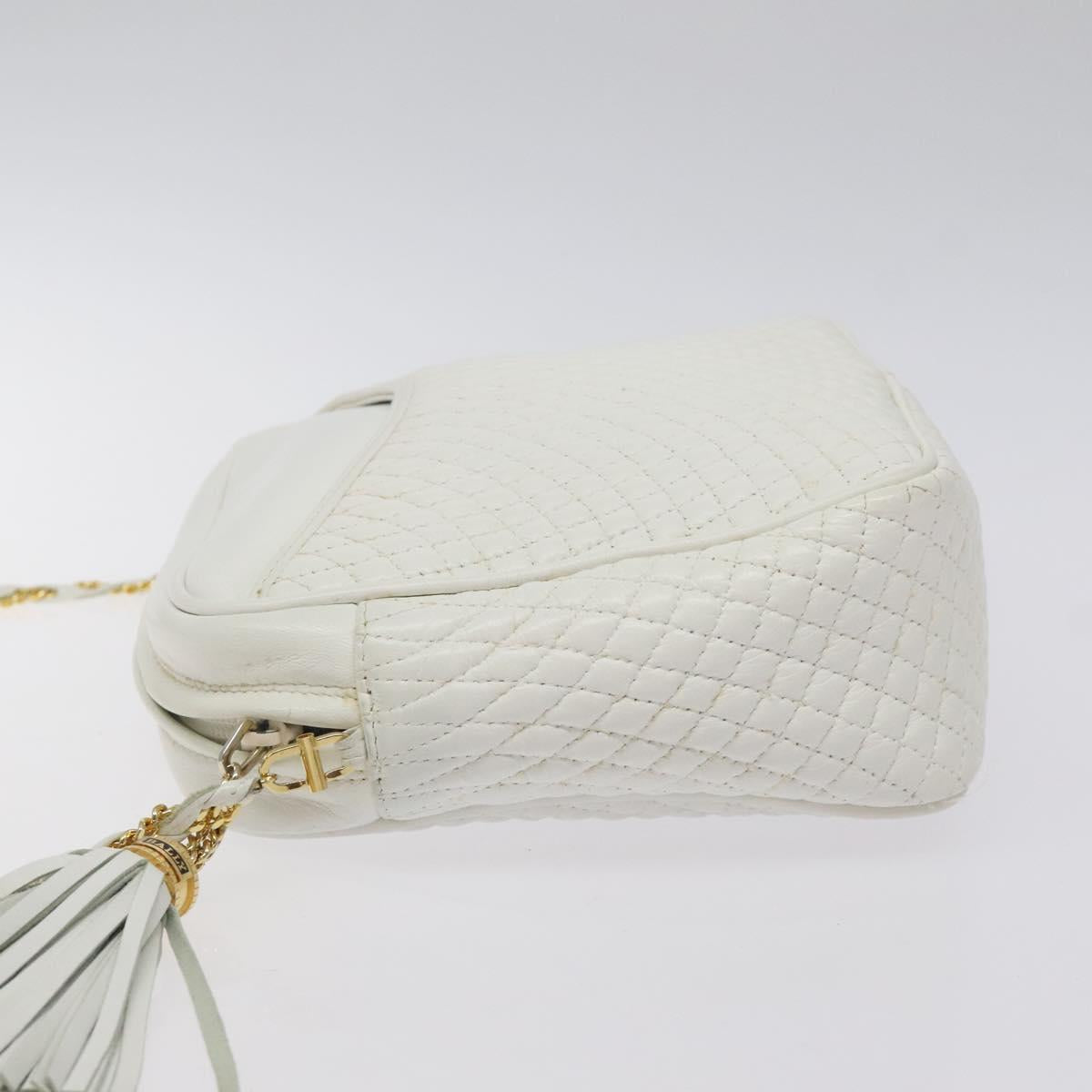 BALLY Chain Shoulder Bag Leather White Gold Auth BA2907