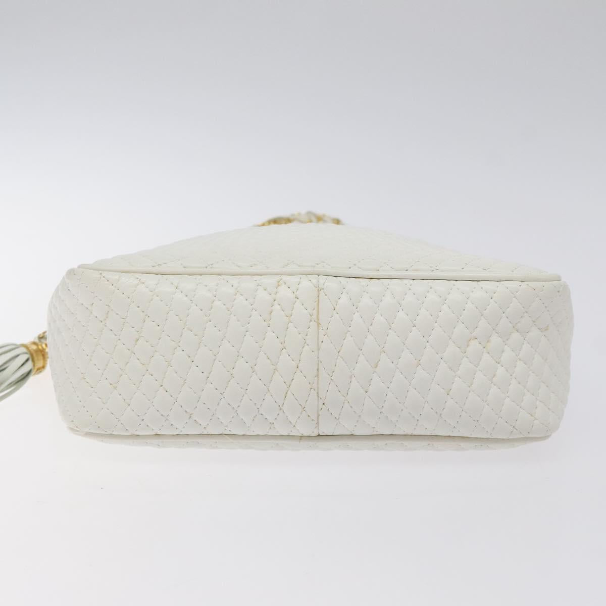 BALLY Chain Shoulder Bag Leather White Gold Auth BA2907