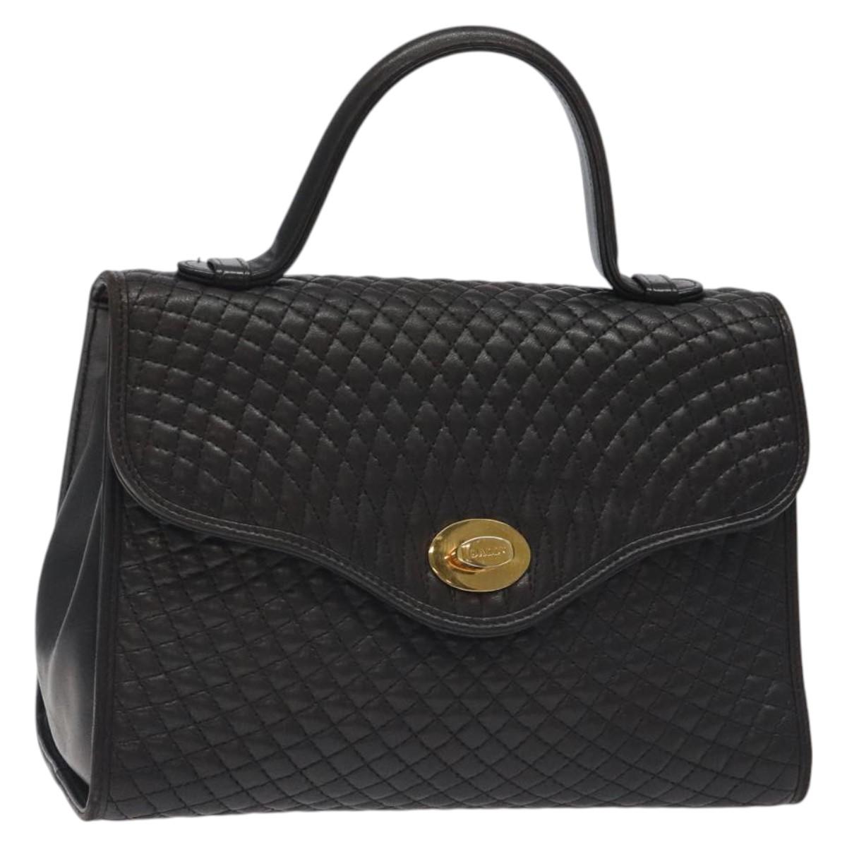 BALLY Hand Bag Leather Black Gold Auth BA2909