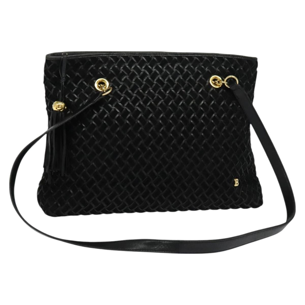 BALLY Tote Bag Leather Black Gold Auth BA2910