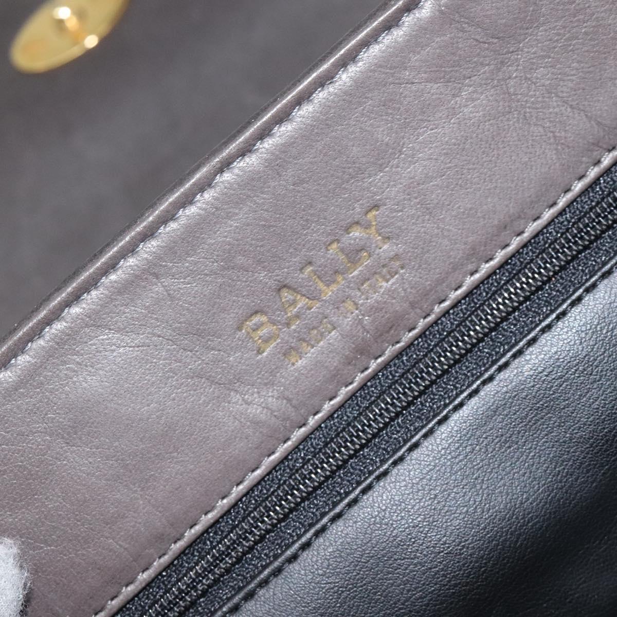 BALLY Hand Bag Leather Gray Gold Auth BA2912