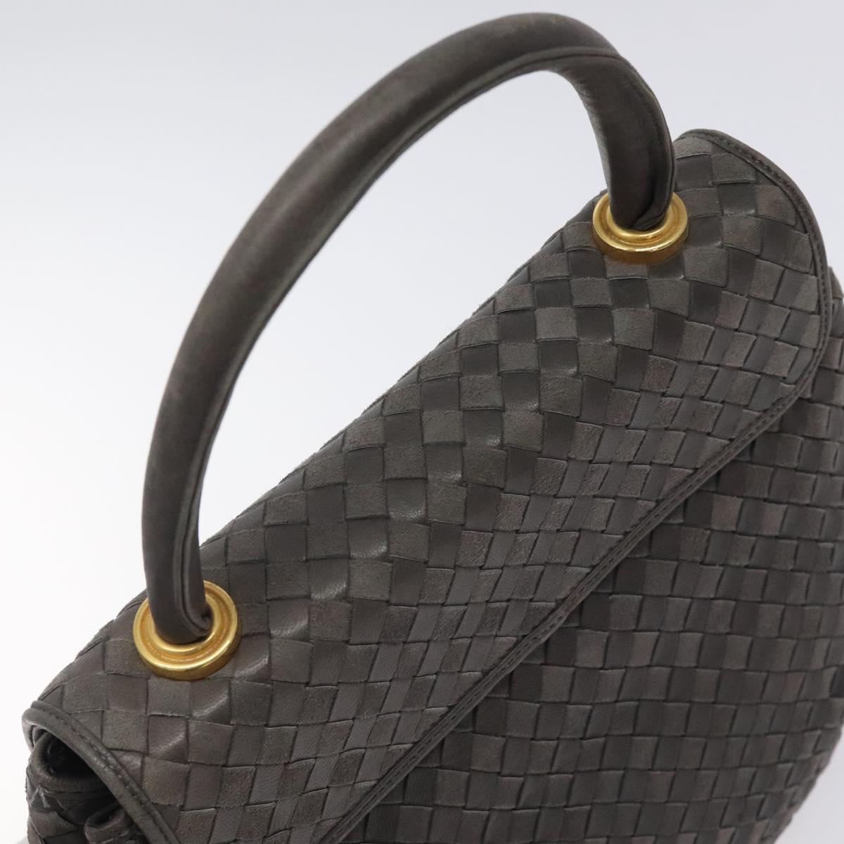 BALLY Hand Bag Leather Gray Gold Auth BA2912