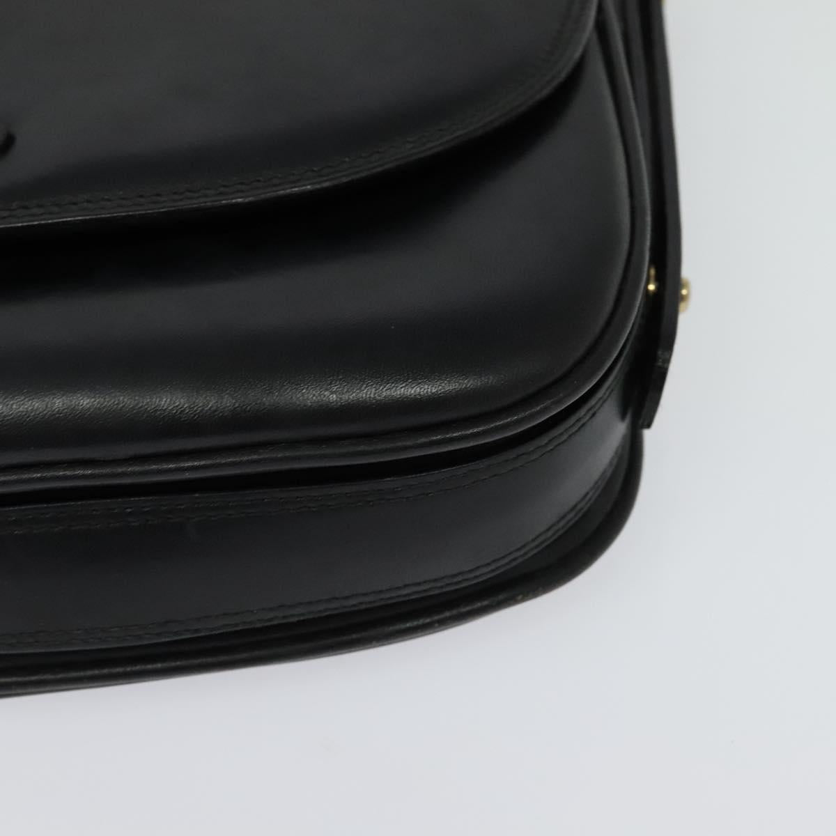 BALLY Shoulder Bag Leather Black Gold Auth BA2914
