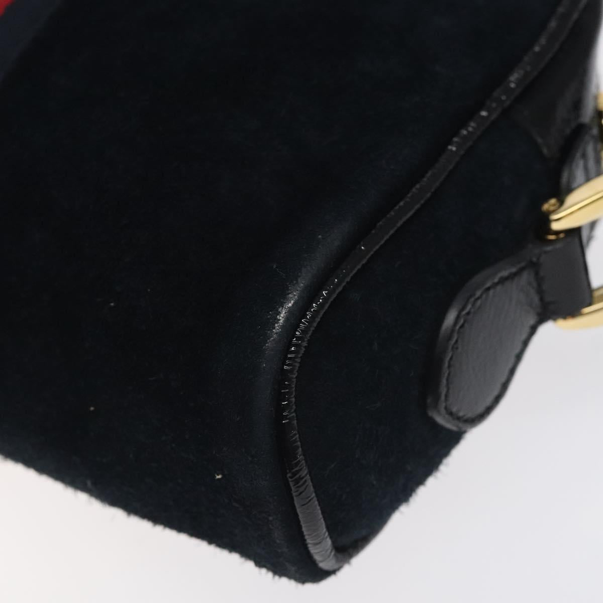 GUCCI Ofdea Sherry Line Shoulder Bag Suede Navy Gold 517350 Auth BA2925
