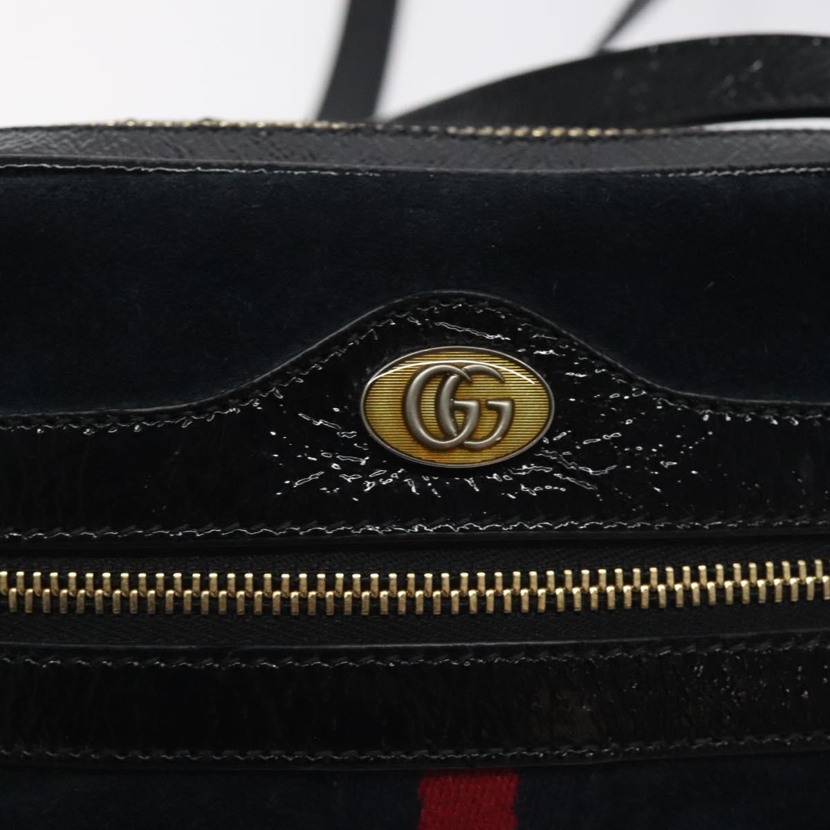 GUCCI Ofdea Sherry Line Shoulder Bag Suede Navy Gold 517350 Auth BA2925