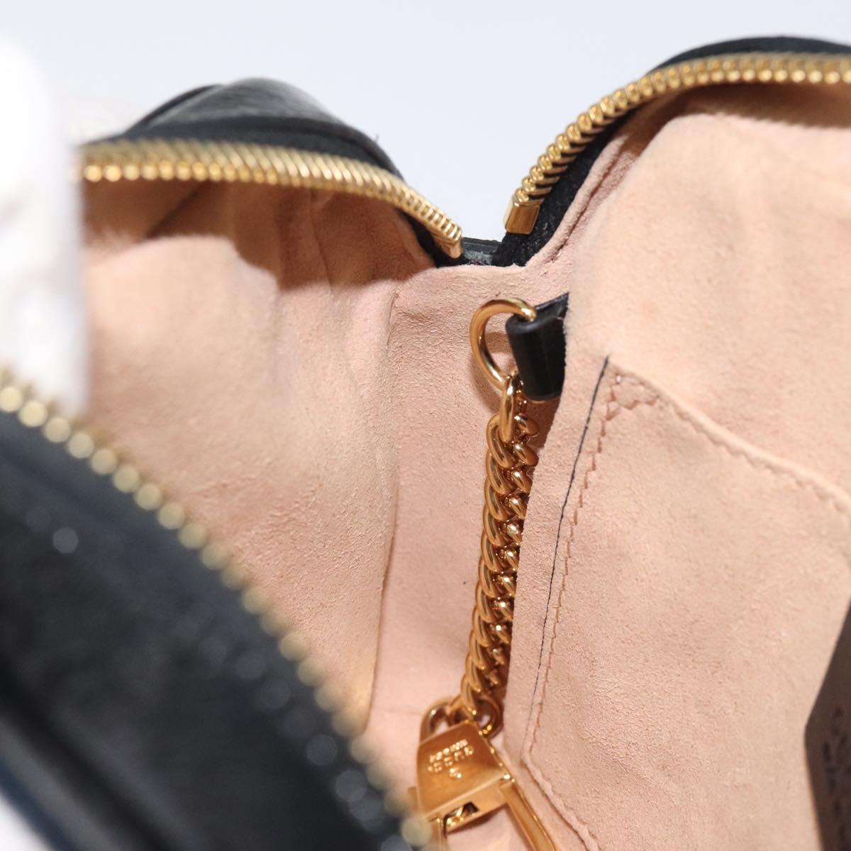 GUCCI Ofdea Sherry Line Shoulder Bag Suede Navy Gold 517350 Auth BA2925