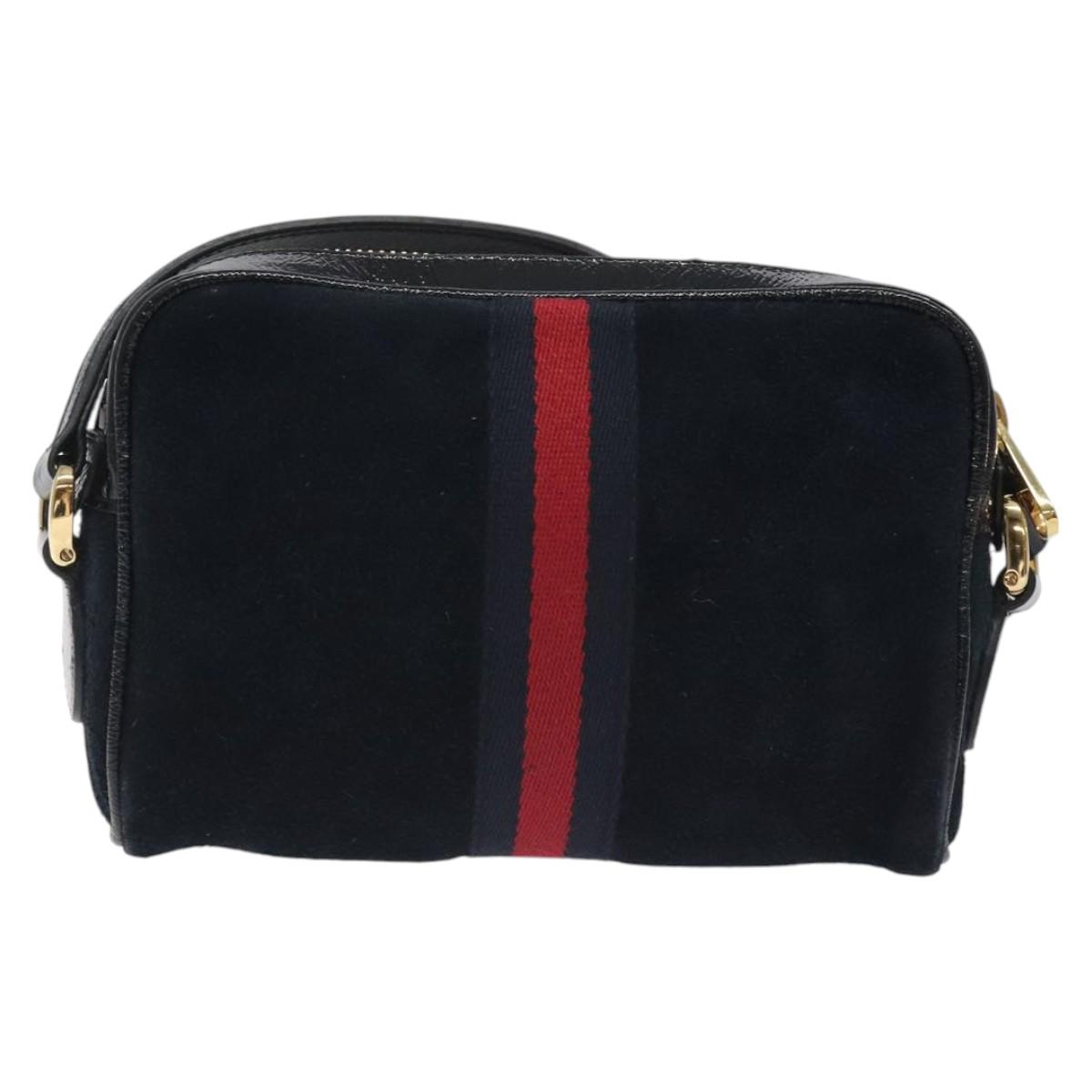 GUCCI Ofdea Sherry Line Shoulder Bag Suede Navy Gold 517350 Auth BA2925