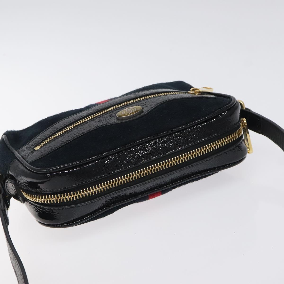 GUCCI Ofdea Sherry Line Shoulder Bag Suede Navy Gold 517350 Auth BA2925