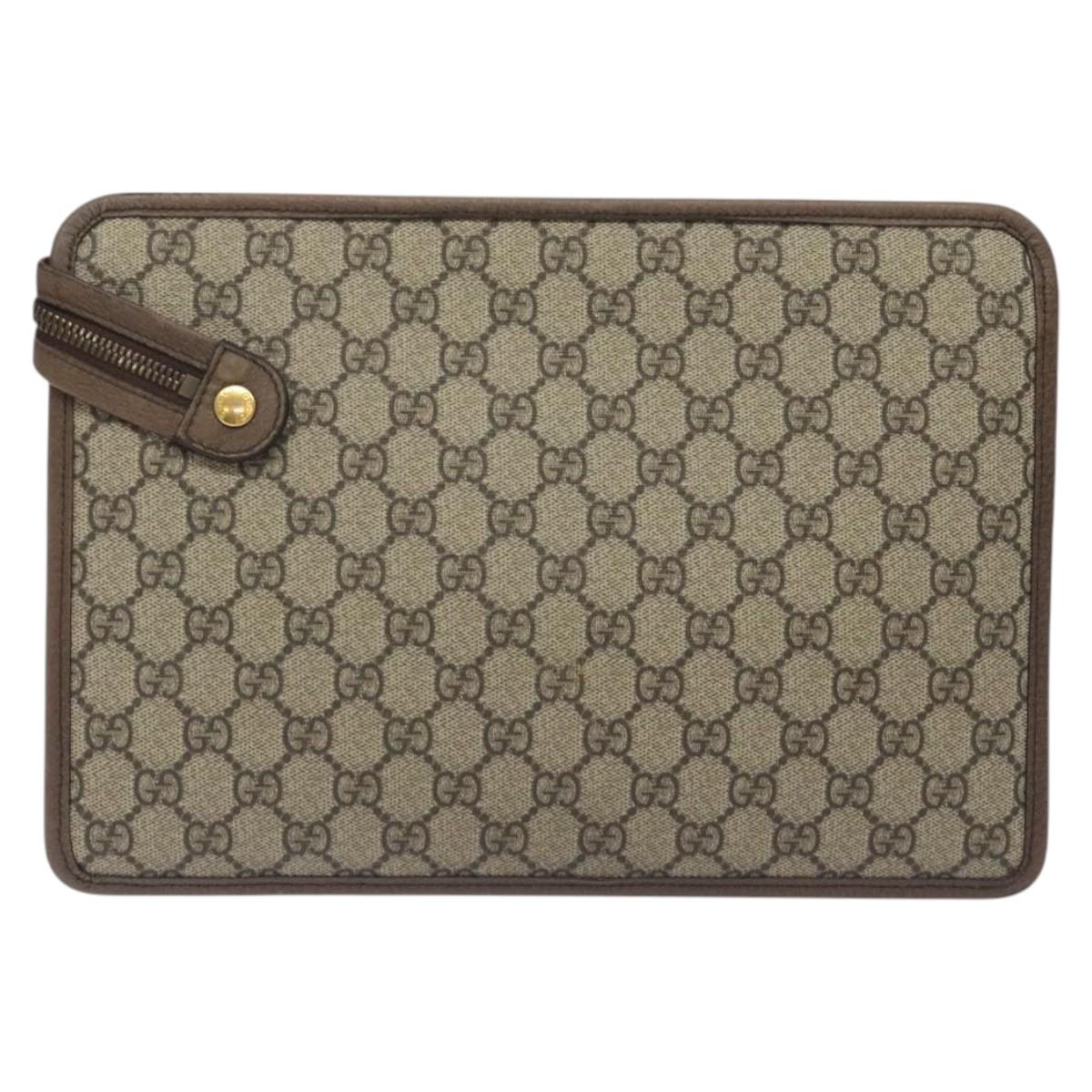 GUCCI GG Supreme Web Sherry Line Clutch Bag PVC Beige Gold 597619 Auth BA2927