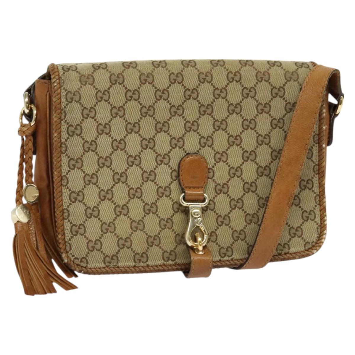 GUCCI GG Canvas Shoulder Bag Beige Gold 257024 Auth BA2928