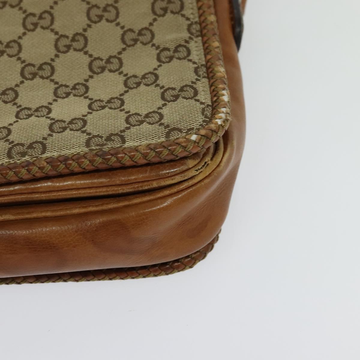 GUCCI GG Canvas Shoulder Bag Beige Gold 257024 Auth BA2928