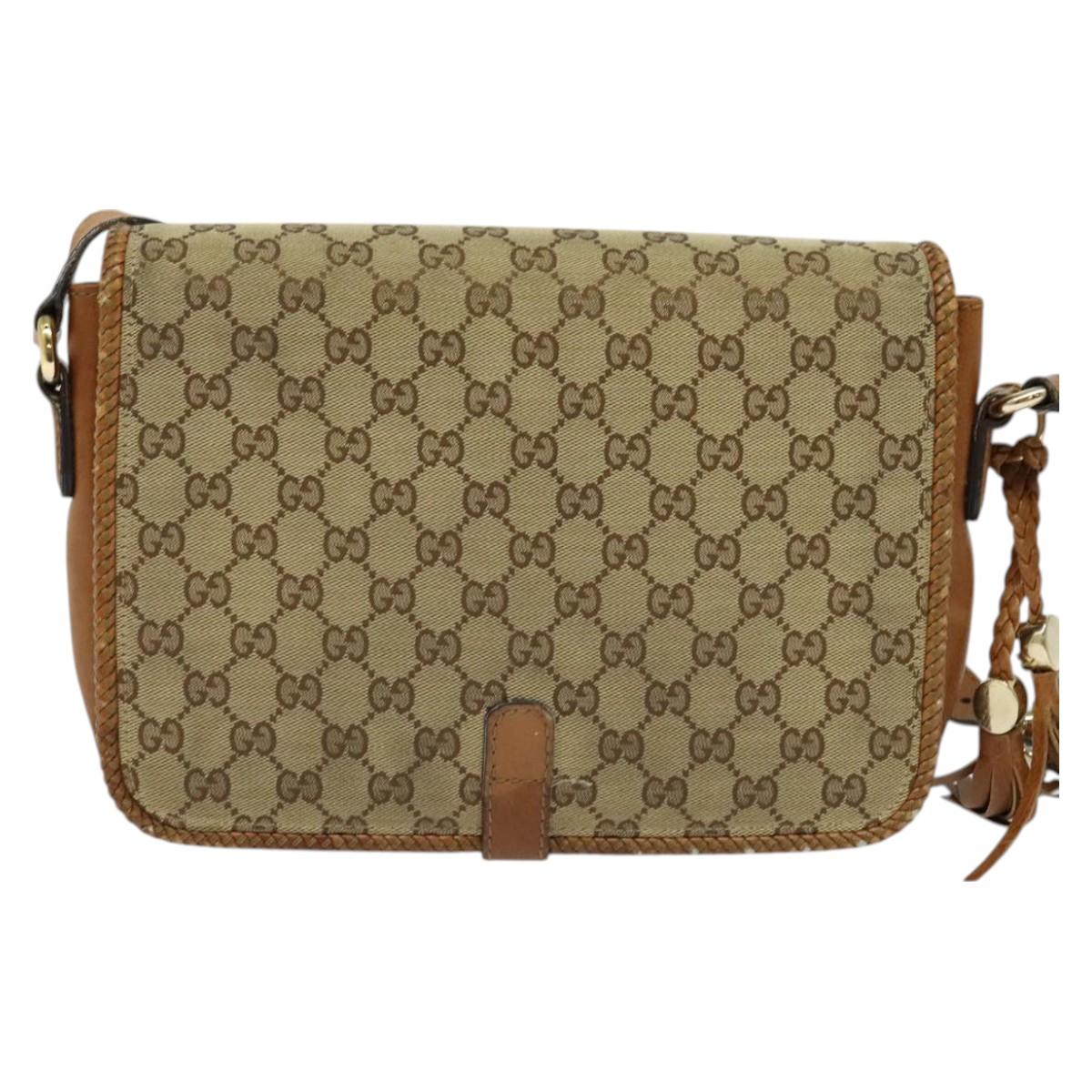 GUCCI GG Canvas Shoulder Bag Beige Gold 257024 Auth BA2928