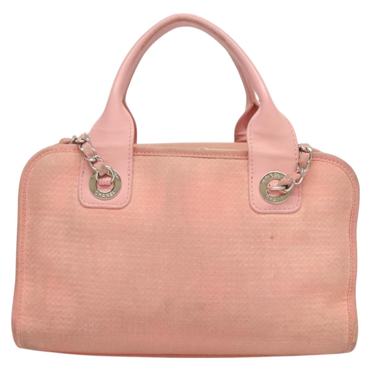 CHANEL Hand Bag Canvas Leather 2way Pink Silver CC Auth BA2930
