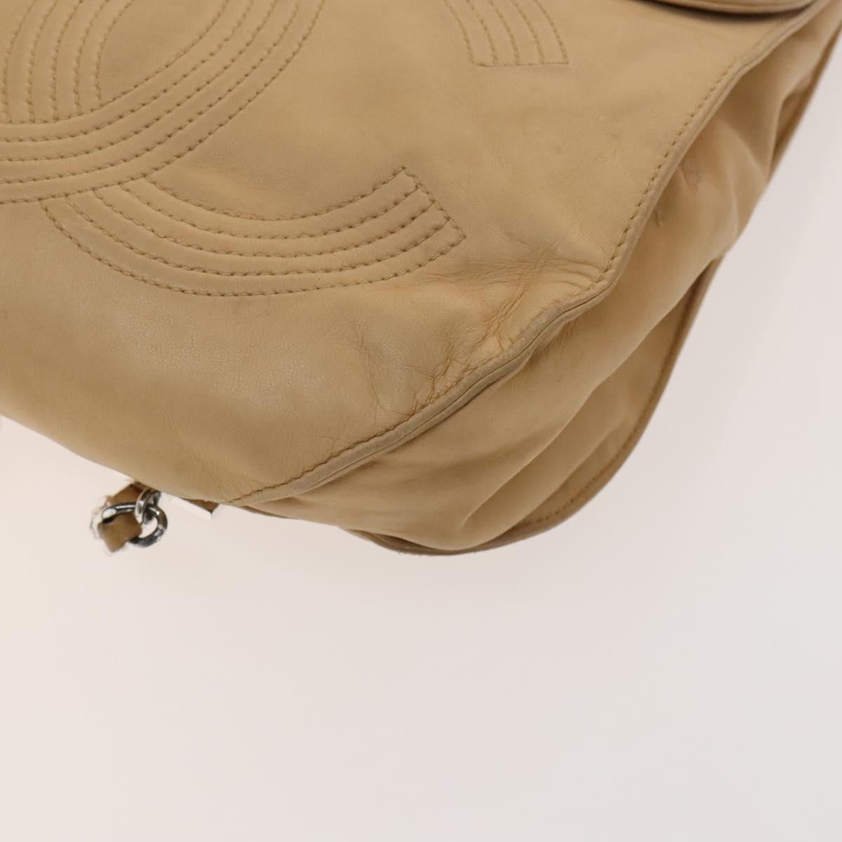 CHANEL COCO Mark Backpack Lamb Skin Beige Silver CC Auth BA2935