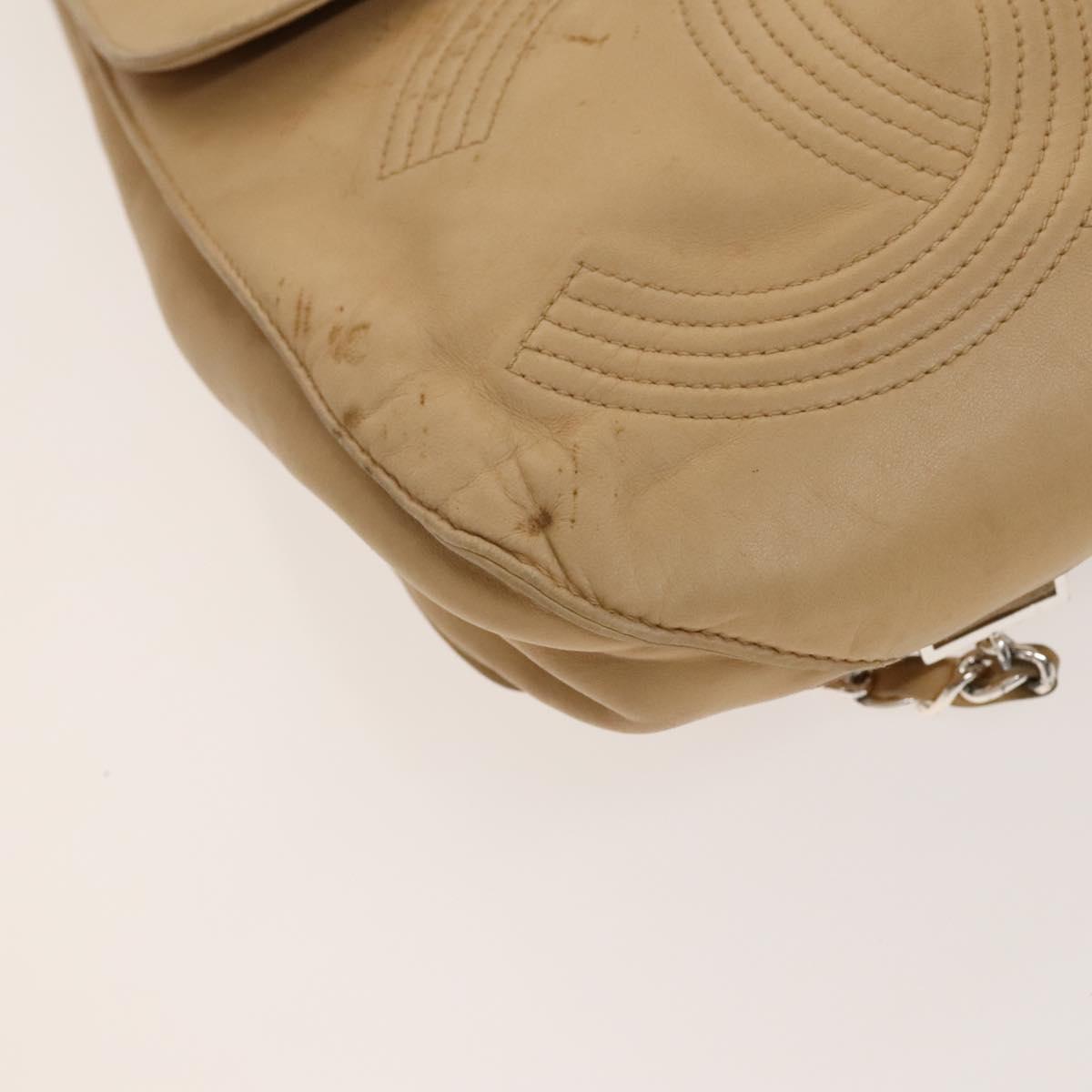 CHANEL COCO Mark Backpack Lamb Skin Beige Silver CC Auth BA2935