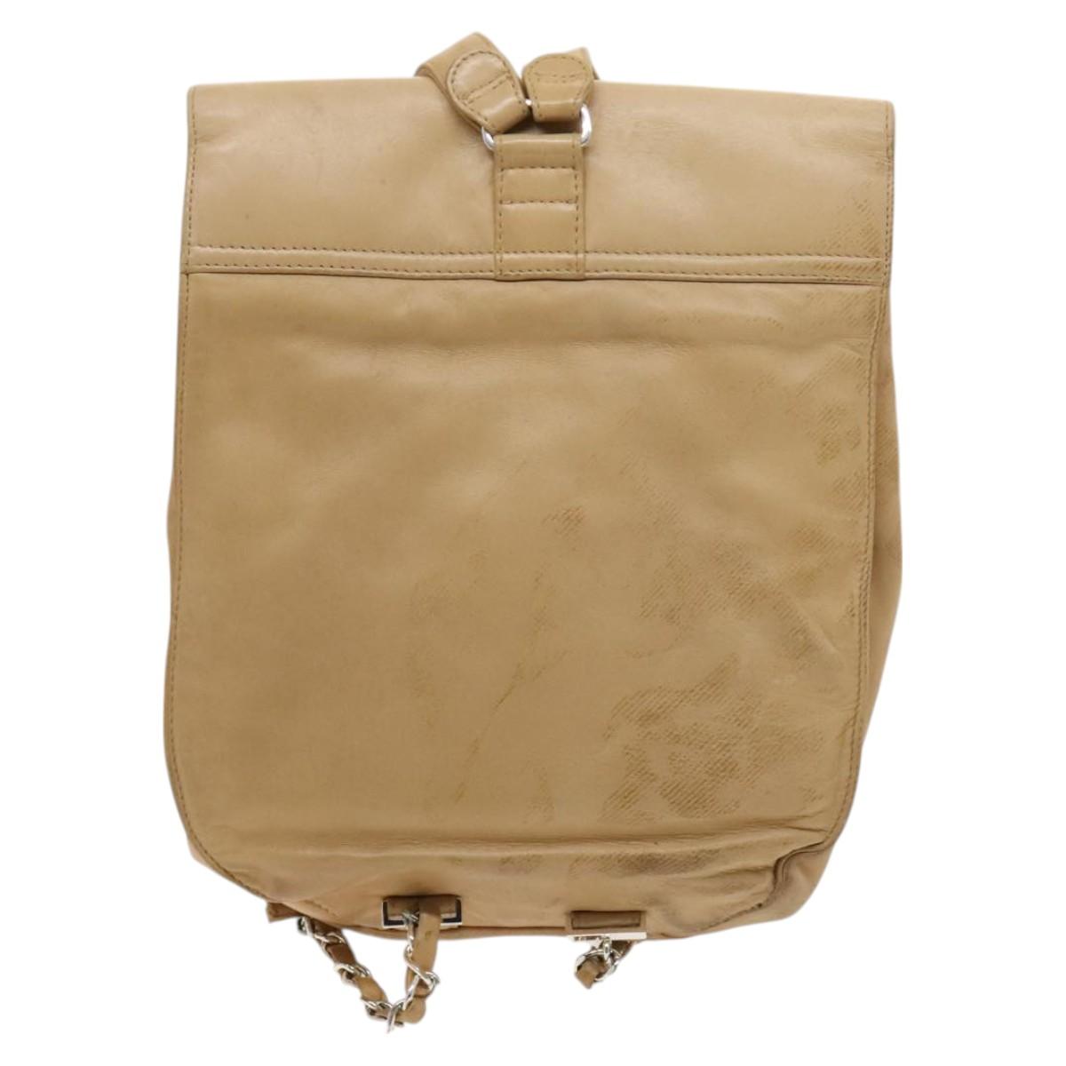 CHANEL COCO Mark Backpack Lamb Skin Beige Silver CC Auth BA2935