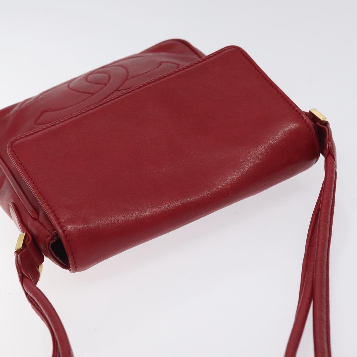 CHANEL COCO Mark Shoulder Bag Lamb Skin Red Gold CC Auth BA2939