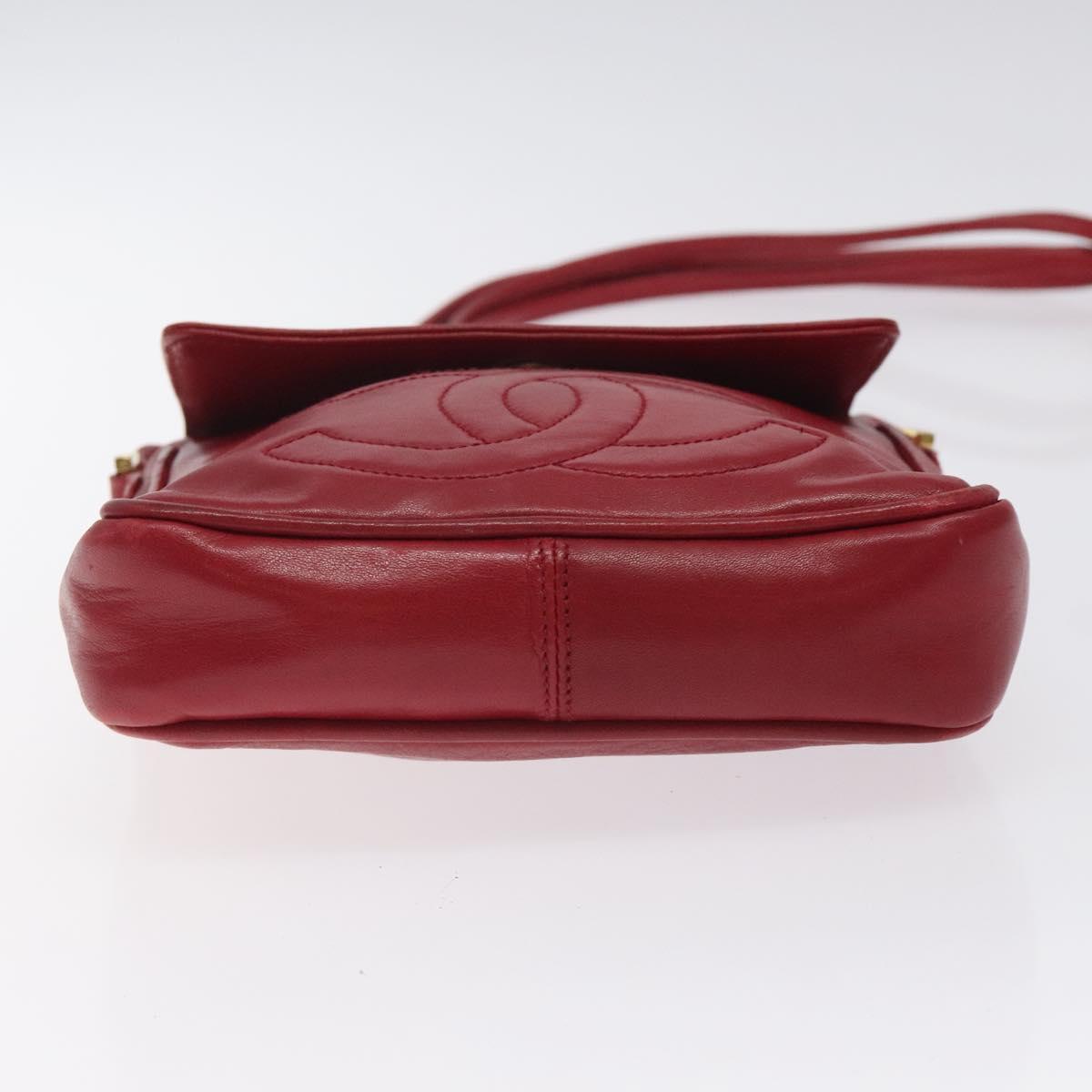 CHANEL COCO Mark Shoulder Bag Lamb Skin Red Gold CC Auth BA2939