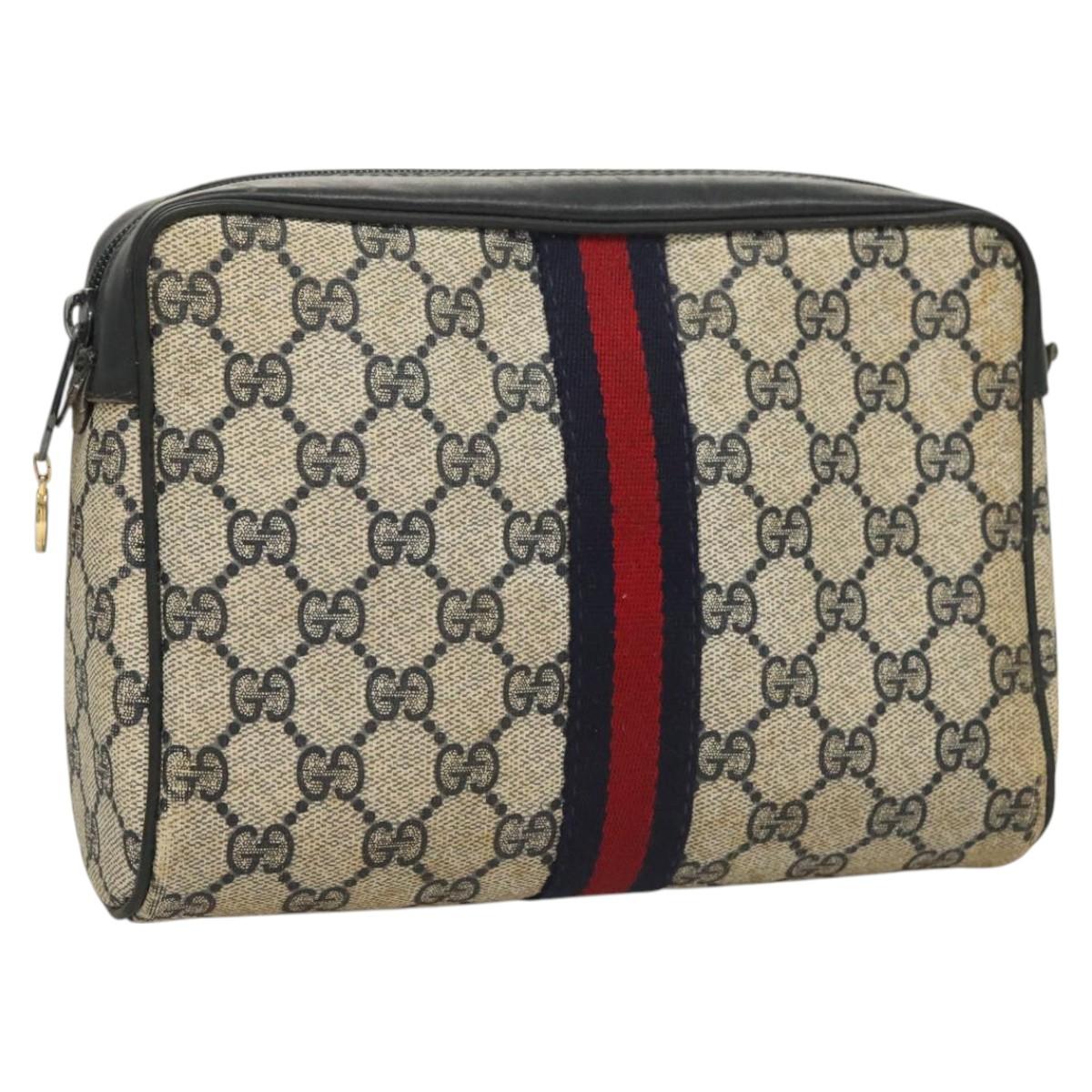 GUCCI GG Supreme Sherry Line Clutch Bag PVC Navy Gold 98 69 014 3553 Auth BA2940