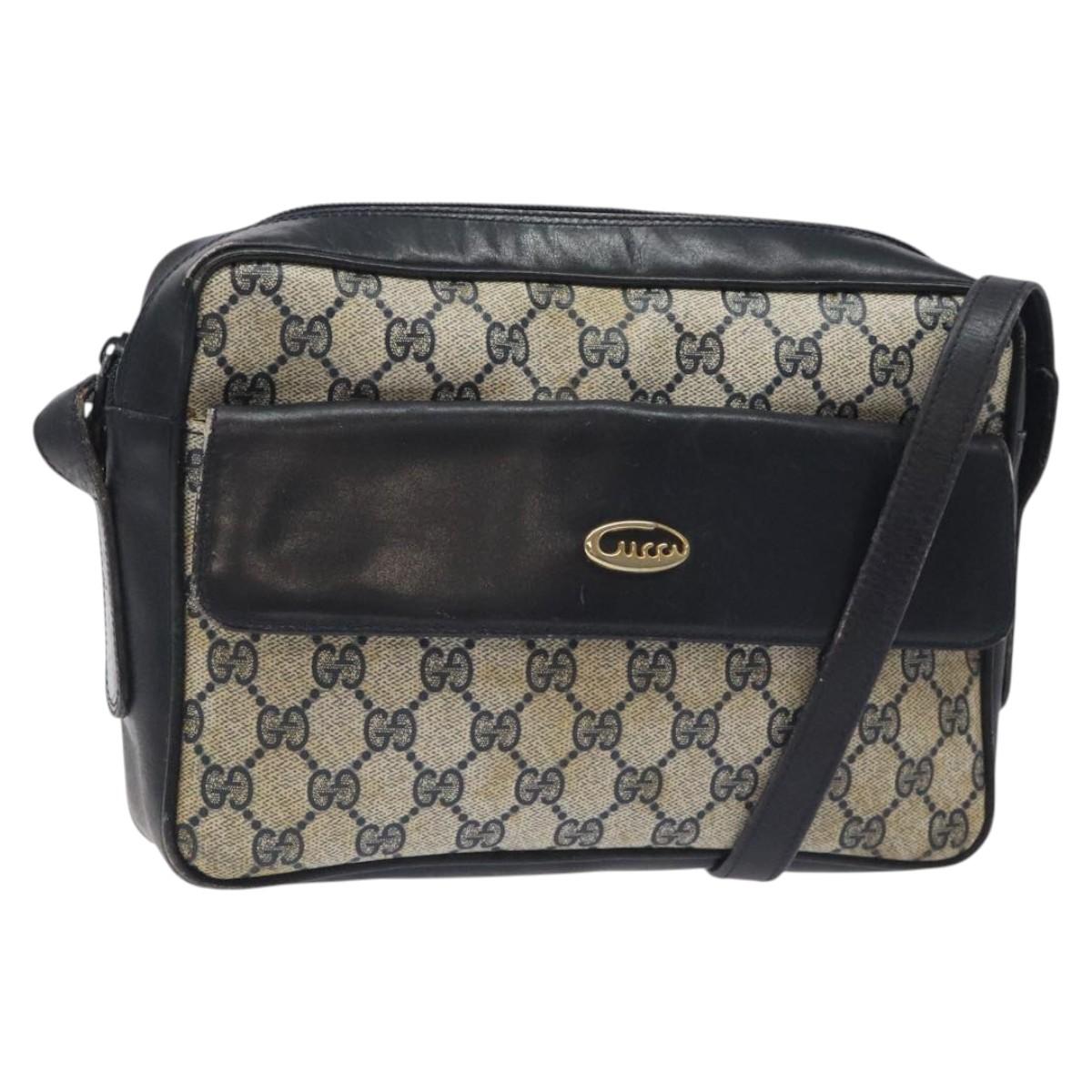GUCCI GG Supreme Shoulder Bag PVC Navy Gold Auth BA2941