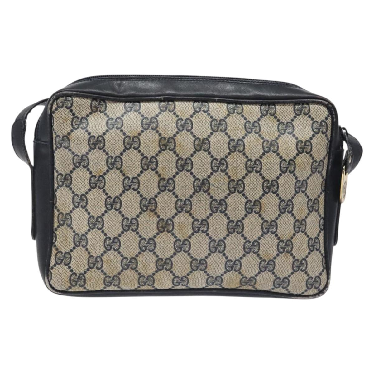 GUCCI GG Supreme Shoulder Bag PVC Navy Gold Auth BA2941