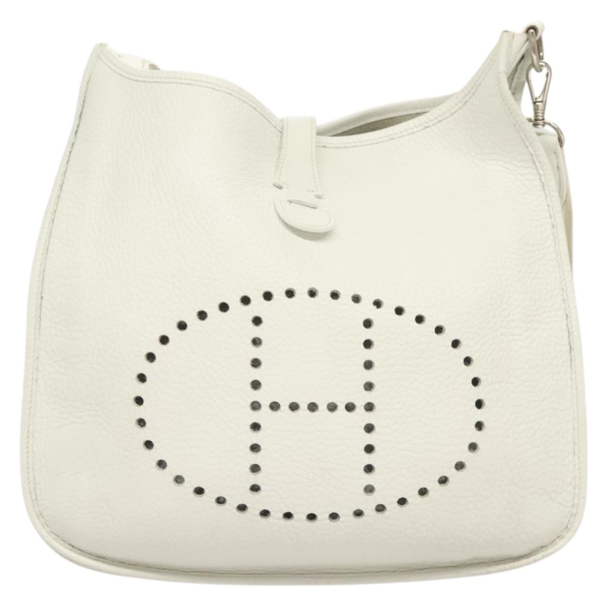 HERMES Evelyn 1 GM Shoulder Bag Togo leather White Auth BA2943