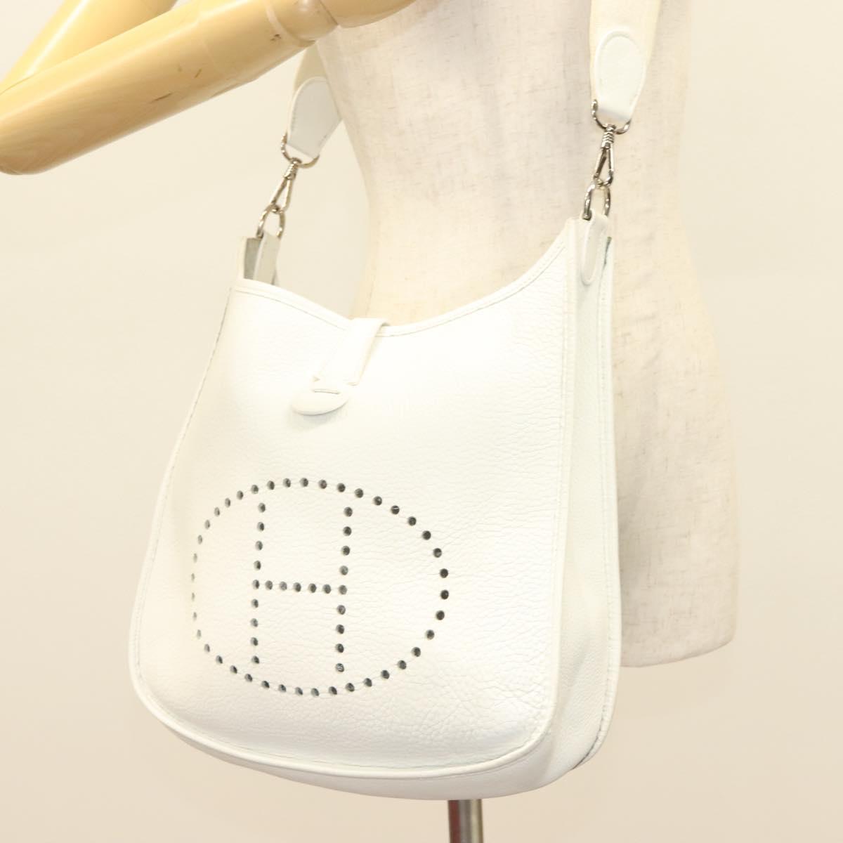 HERMES Evelyn 1 GM Shoulder Bag Togo leather White Auth BA2943SAM