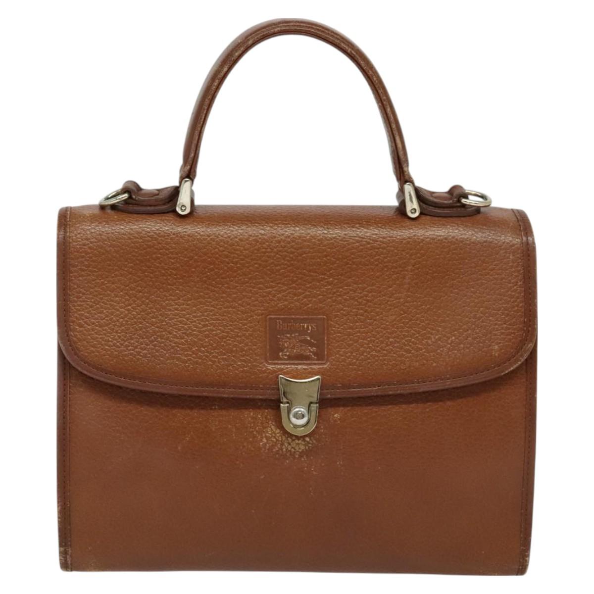 Burberrys Hand Bag Leather 2way Brown Gold Auth BA2959