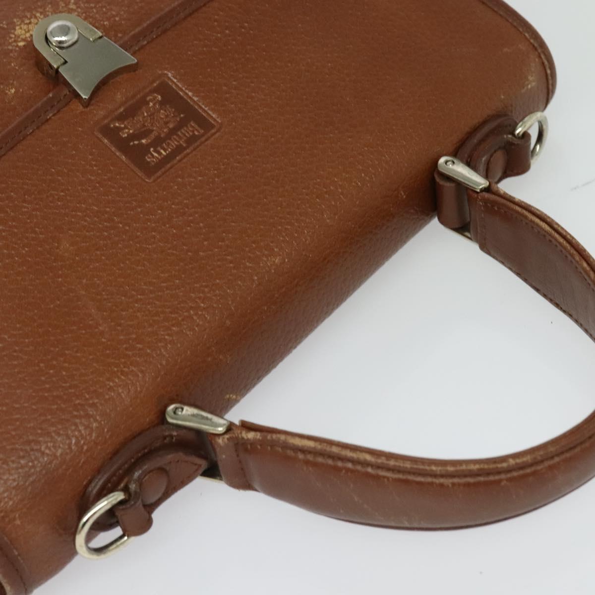 Burberrys Hand Bag Leather 2way Brown Gold Auth BA2959