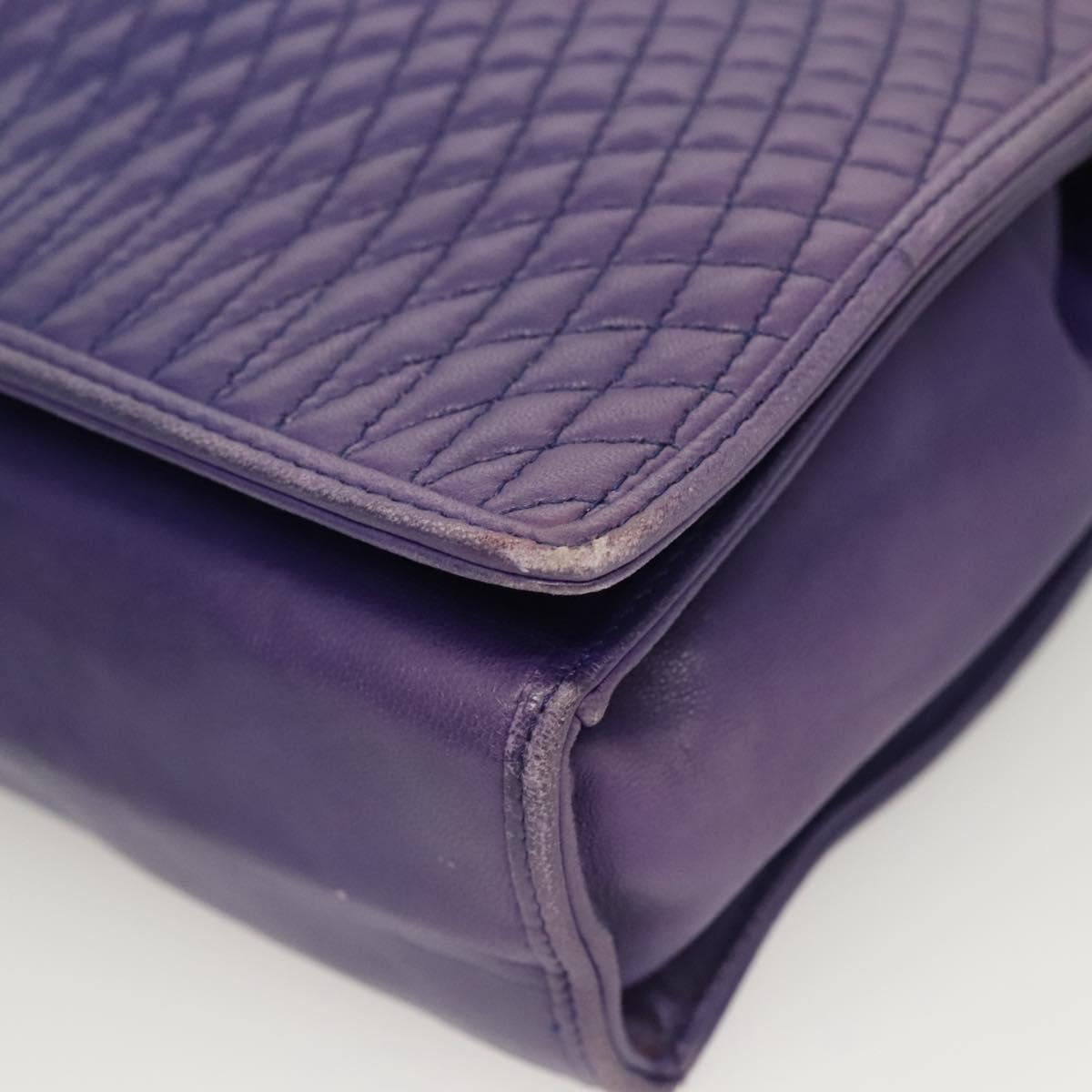 BALLY Quilted Shoulder Bag Leather Purple Gold Auth BA2961