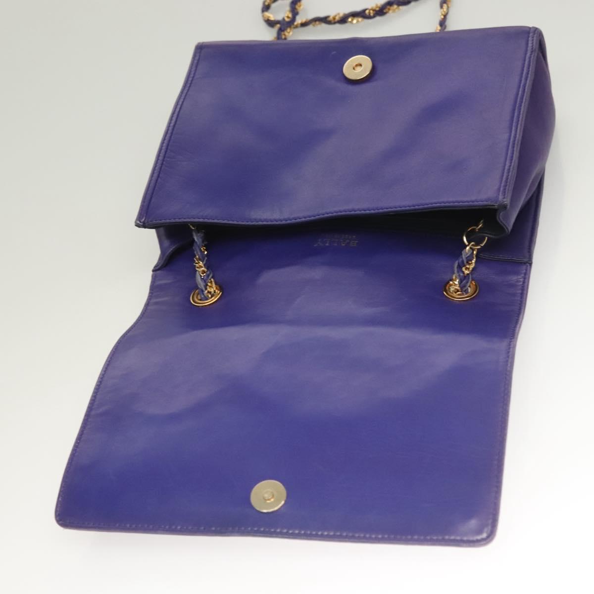 BALLY Quilted Shoulder Bag Leather Purple Gold Auth BA2961