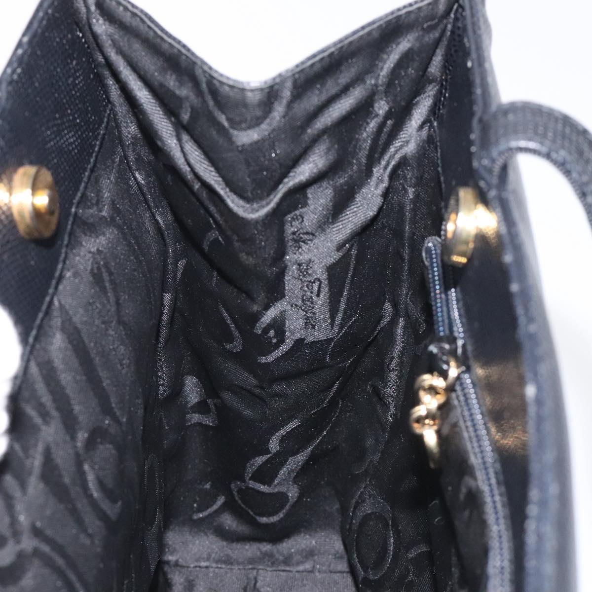Salvatore Ferragamo Vera Tote Bag Embossed Leather Black Gold Auth BA2962
