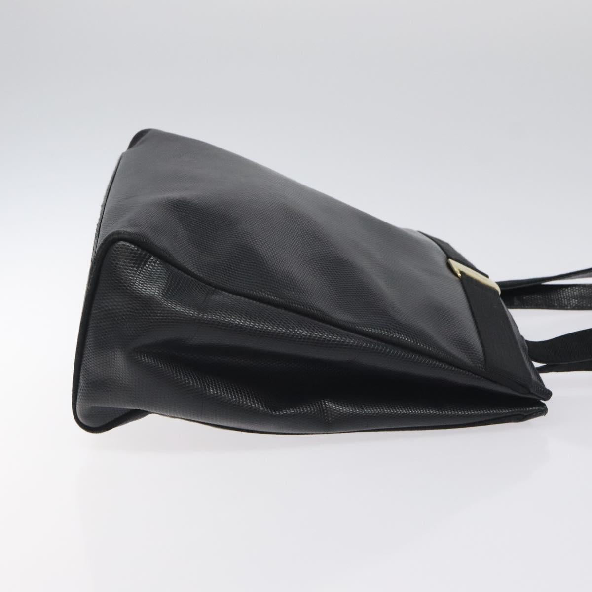 Salvatore Ferragamo Vera Tote Bag Embossed Leather Black Gold Auth BA2962
