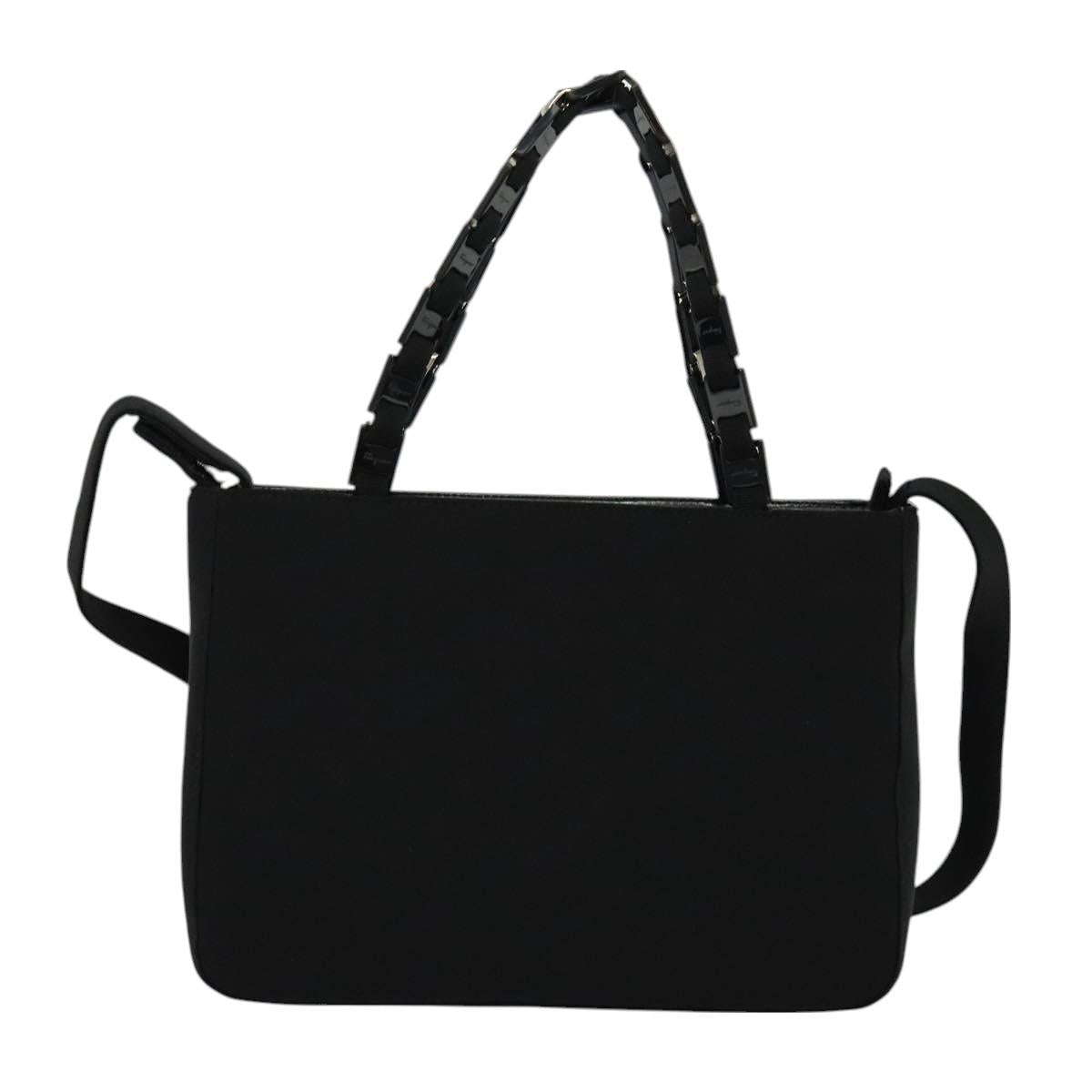 Salvatore Ferragamo Hand Bag Nylon 2way Black Silver Auth BA2963