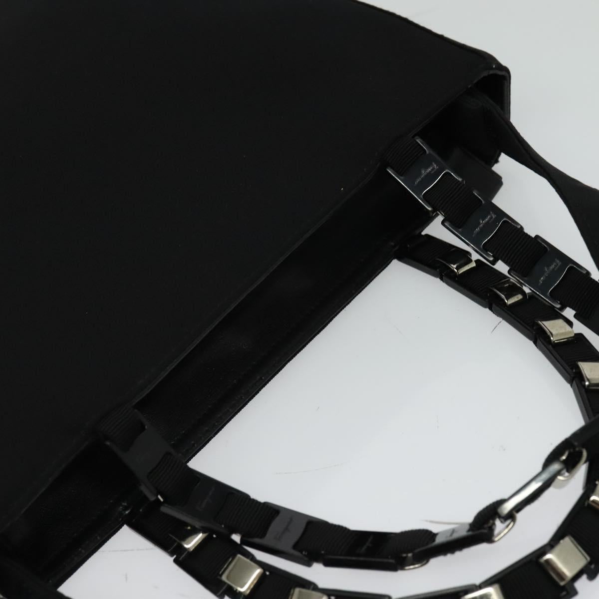 Salvatore Ferragamo Hand Bag Nylon 2way Black Silver Auth BA2963