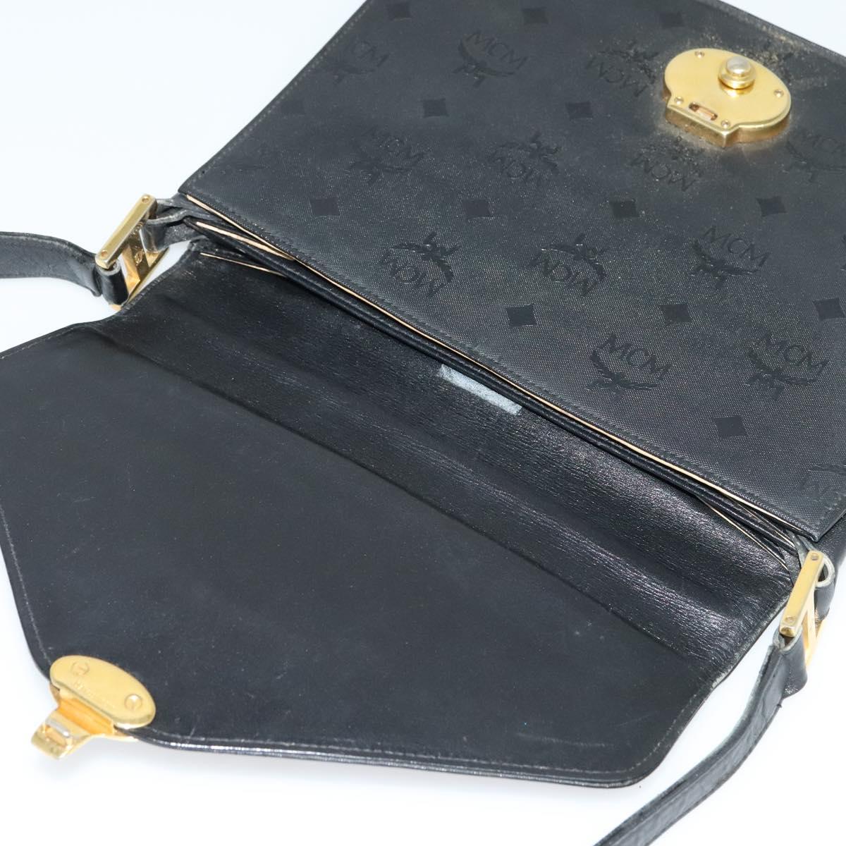 MCM Vicetos Logogram Shoulder Bag PVC Black Gold Auth BA2965