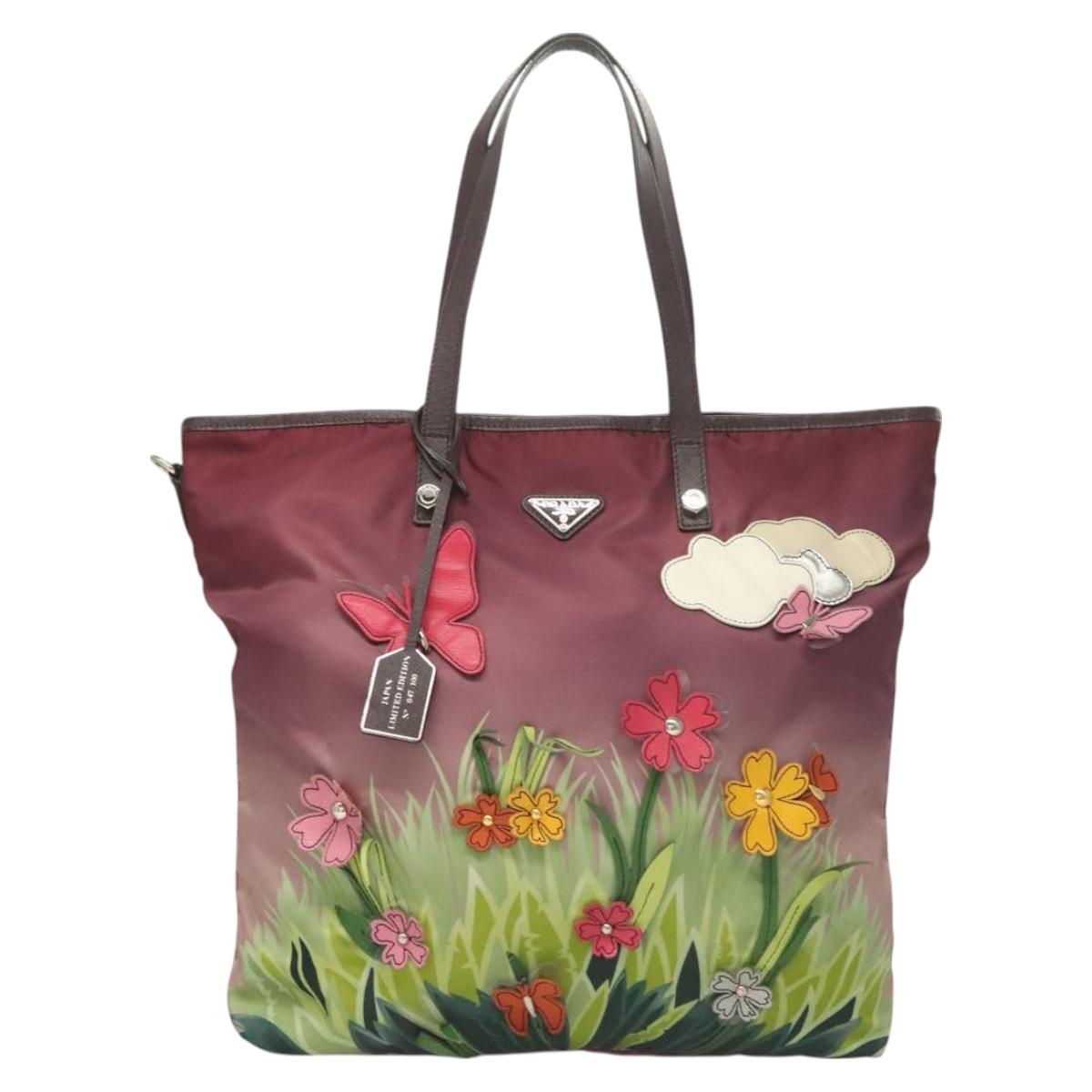 PRADA Flower Japan Limited Tote Bag Nylon Purple Auth BA2967