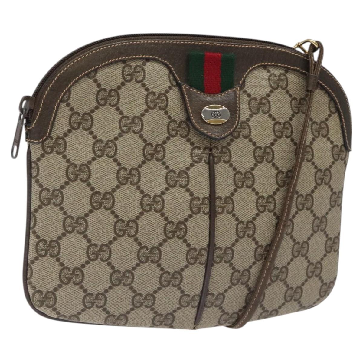 GUCCI GG Supreme Web Sherry Line Bag PVC Beige Gold 904 02 047 Auth BA2975
